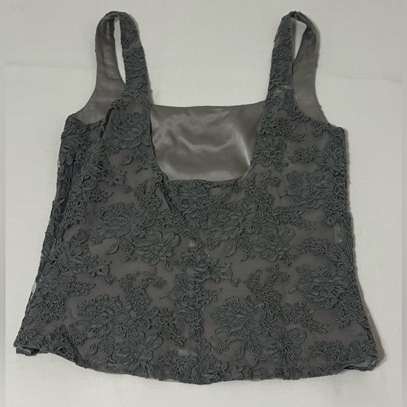 Monique Lhuillier Gray Floral Lace Corset Tank Top Silk Lined 14 - Picture 2 of 9